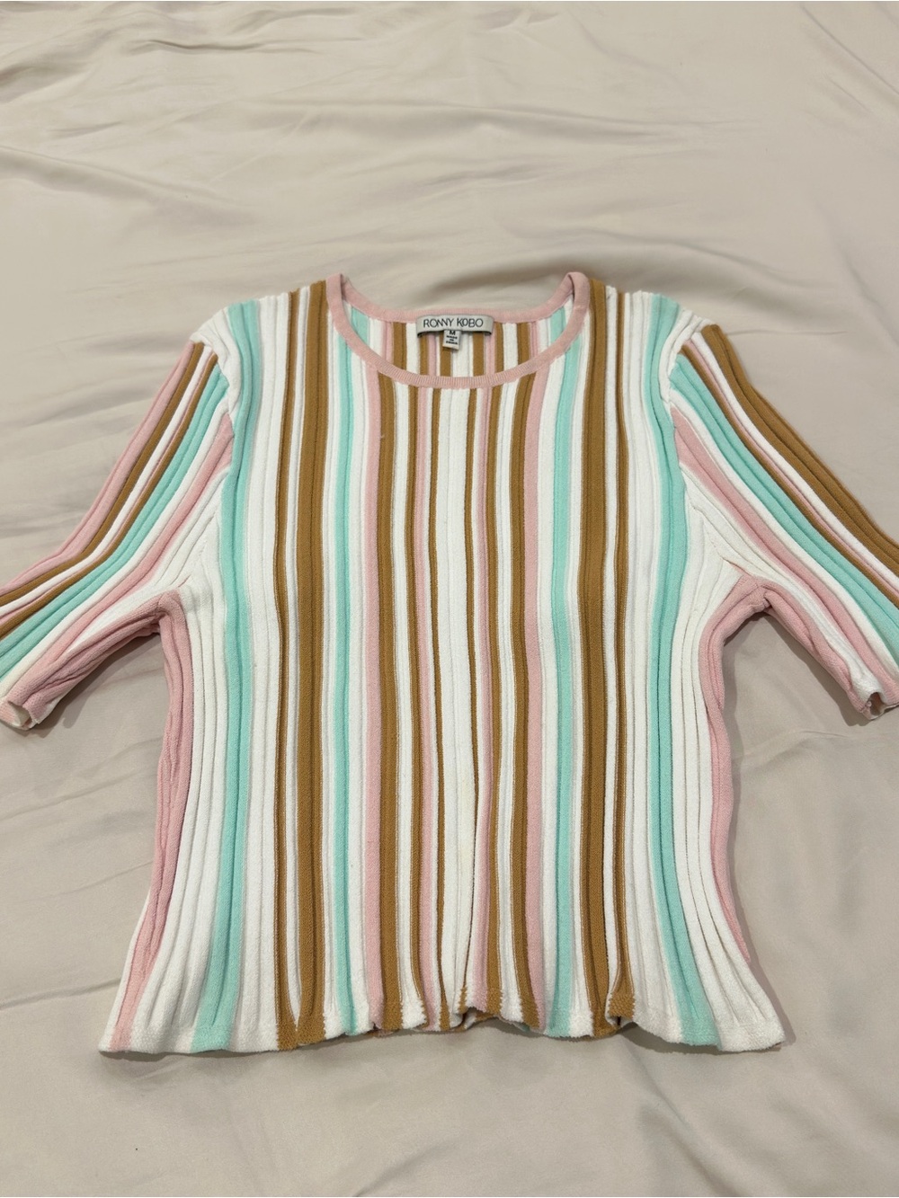 Ronny Kobo Striped Ribbed Knit Top